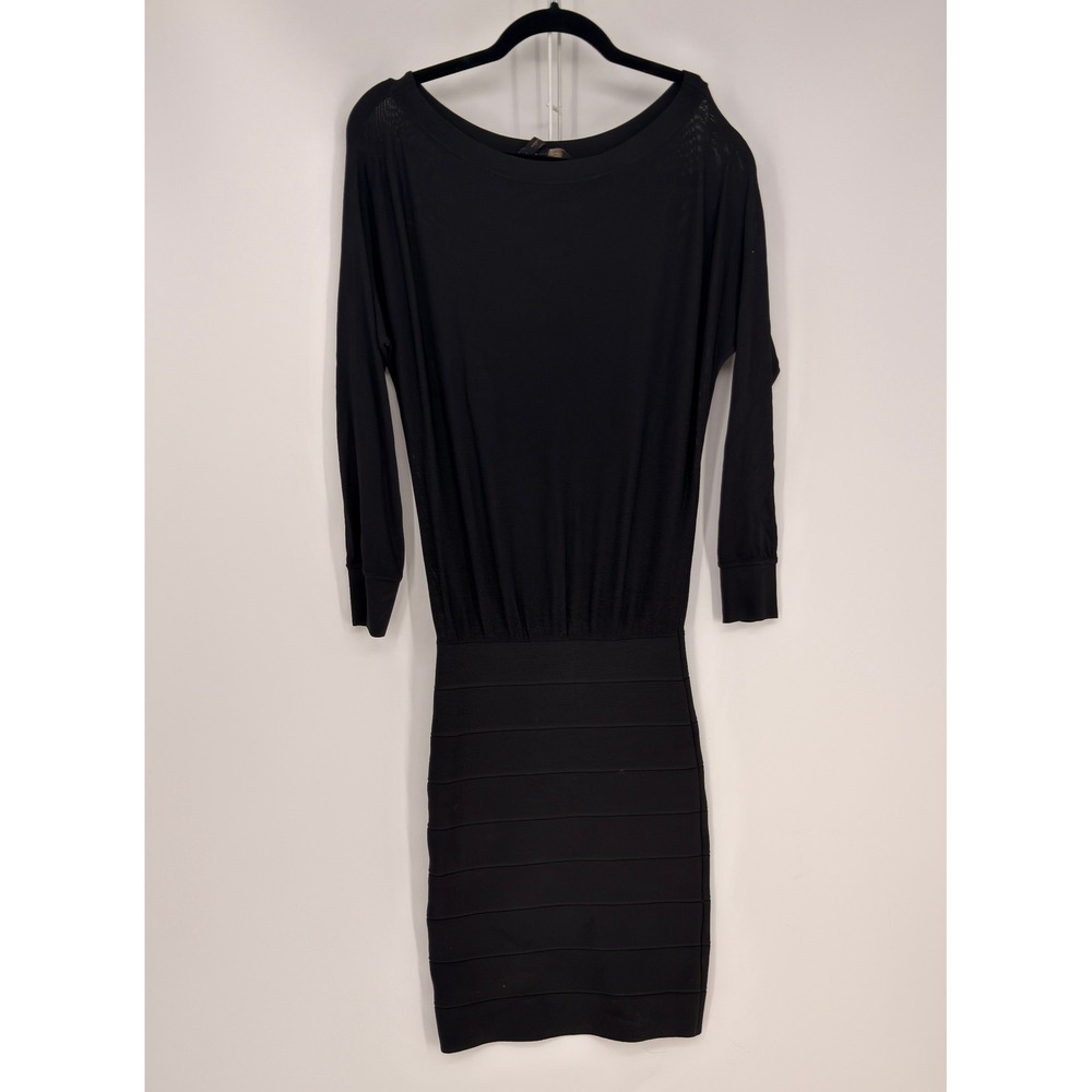 BCBGMAXAZRIA Dress Womens XS Black Bandage Bodycon Long Sleeve LBD Designer